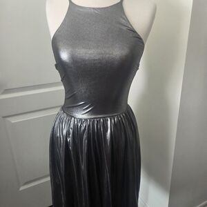 Aqua Strapless Metallic Silver Dress
